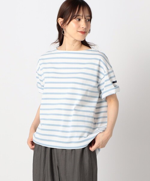 Grand PARK(グランドパーク)の「日本製デラヴェ天竺 半袖Tシャツ ボーダー/シーズンカラー(Tシャツ/カットソー・レディース・ブルー/サックスブルー/イエロー・FREE)」の2枚目の写真