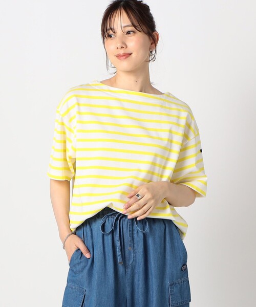 Grand PARK(グランドパーク)の「日本製デラヴェ天竺 半袖Tシャツ ボーダー/シーズンカラー(Tシャツ/カットソー・レディース・ブルー/サックスブルー/イエロー・FREE)」の3枚目の写真