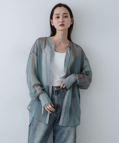 SENSE OF PLACE by URBAN RESEARCH(センスオブプレイスバイアーバンリサーチ)の「バンドカラーシャンブレーシアーシャツ(シャツ/ブラウス・レディース・グリーン/アイボリー/チャコールグレー/ブラウン・ONE)」の22枚目の写真