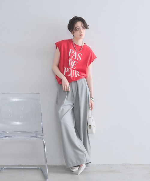 &. NOSTALGIA(アンドドットノスタルジア)の「シルケット風天竺プリントフレンチT(Tシャツ/カットソー・レディース・レッド/オフホワイト・M)」の12枚目の写真