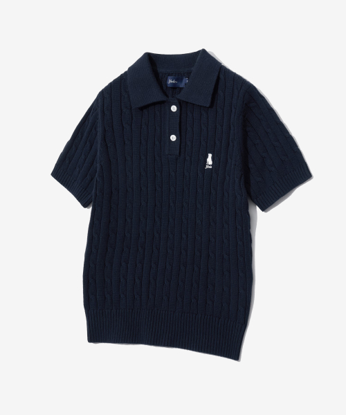 YALE(イェール)の「ウィメンズヘリテージダンケーブル半袖ポロニットネイビー(Tシャツ/カットソー・レディース・その他・MEDIUM/SMALL/LARGE)」の1枚目の写真