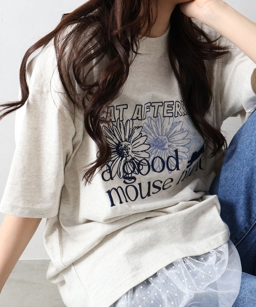 SpRay(スプレイ)の「FLOWER×CAT BIG Tシャツ(Tシャツ/カットソー・レディース・オフホワイト/オートミール/スミクロ・FREE)」の3枚目の写真