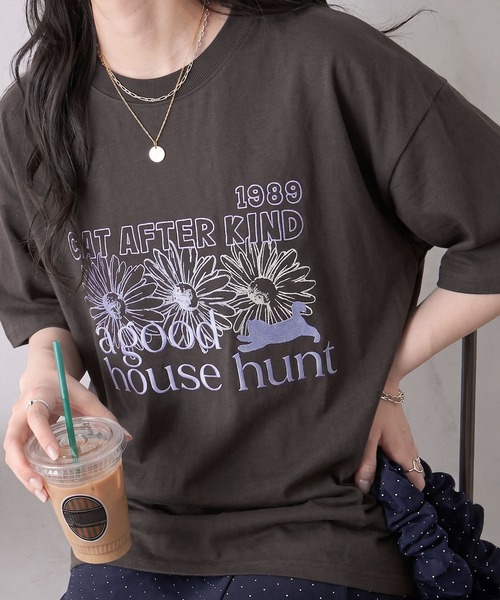 SpRay(スプレイ)の「FLOWER×CAT BIG Tシャツ(Tシャツ/カットソー・レディース・オフホワイト/オートミール/スミクロ・FREE)」の2枚目の写真