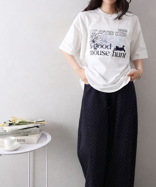 SpRay(スプレイ)の「FLOWER×CAT BIG Tシャツ(Tシャツ/カットソー・レディース・オフホワイト/オートミール/スミクロ・FREE)」の9枚目の写真