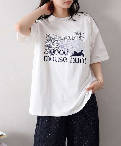 SpRay(スプレイ)の「FLOWER×CAT BIG Tシャツ(Tシャツ/カットソー・レディース・オフホワイト/オートミール/スミクロ・FREE)」の7枚目の写真