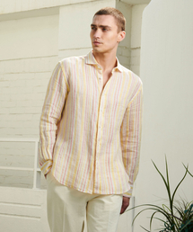 PRODESHIRT（プロデシャツ）の「モルタストライプリネンシャツ（ピンク）（シャツ/ブラウス）」