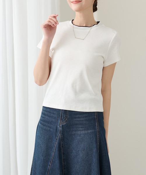 DAYRA(デイラ)の「配色 ライン クルーネック 半袖 トップス(Tシャツ/カットソー・レディース・モカ/チャコールグレー/グレー/ブラック/ホワイト・FREE)」の2枚目の写真
