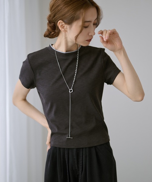 DAYRA(デイラ)の「配色 ライン クルーネック 半袖 トップス(Tシャツ/カットソー・レディース・モカ/チャコールグレー/グレー/ブラック/ホワイト・FREE)」の3枚目の写真