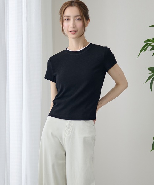 DAYRA(デイラ)の「配色 ライン クルーネック 半袖 トップス(Tシャツ/カットソー・レディース・モカ/チャコールグレー/グレー/ブラック/ホワイト・FREE)」の6枚目の写真