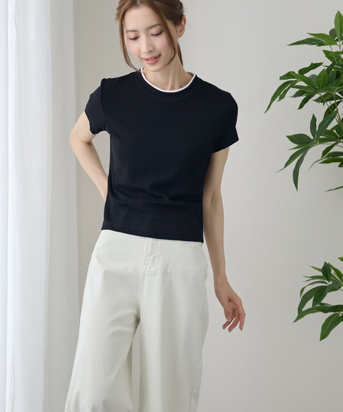 DAYRA(デイラ)の「配色 ライン クルーネック 半袖 トップス(Tシャツ/カットソー・レディース・モカ/チャコールグレー/グレー/ブラック/ホワイト・FREE)」の8枚目の写真