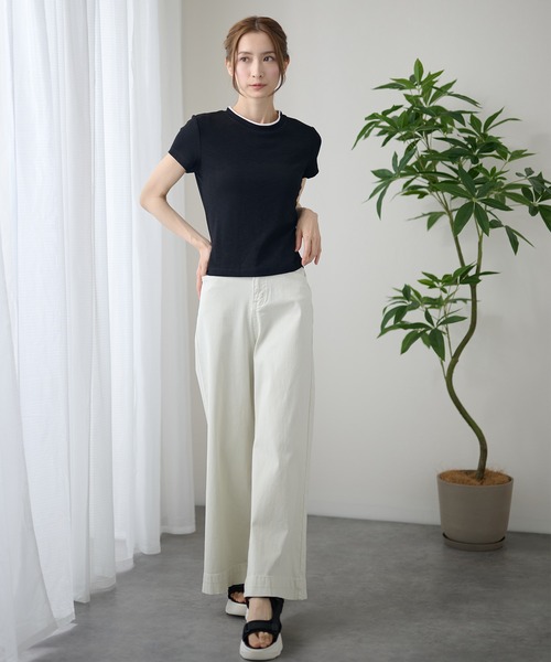 DAYRA(デイラ)の「配色 ライン クルーネック 半袖 トップス(Tシャツ/カットソー・レディース・モカ/チャコールグレー/グレー/ブラック/ホワイト・FREE)」の10枚目の写真