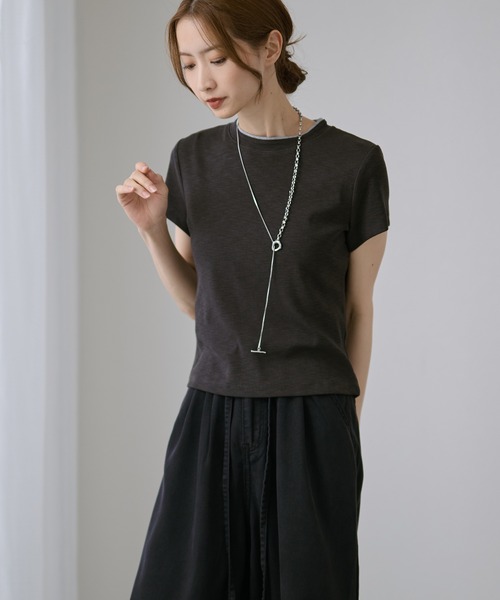 DAYRA(デイラ)の「配色 ライン クルーネック 半袖 トップス(Tシャツ/カットソー・レディース・モカ/チャコールグレー/グレー/ブラック/ホワイト・FREE)」の11枚目の写真