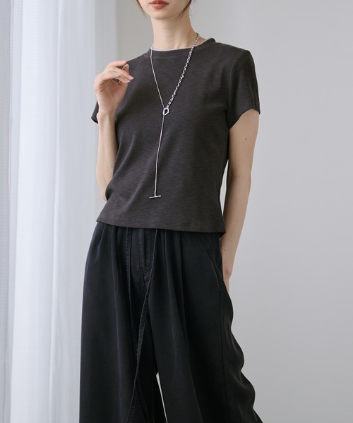 DAYRA(デイラ)の「配色 ライン クルーネック 半袖 トップス(Tシャツ/カットソー・レディース・モカ/チャコールグレー/グレー/ブラック/ホワイト・FREE)」の12枚目の写真