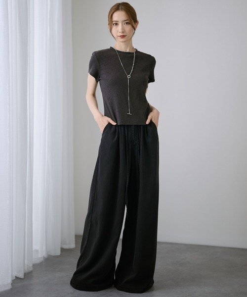 DAYRA(デイラ)の「配色 ライン クルーネック 半袖 トップス(Tシャツ/カットソー・レディース・モカ/チャコールグレー/グレー/ブラック/ホワイト・FREE)」の14枚目の写真
