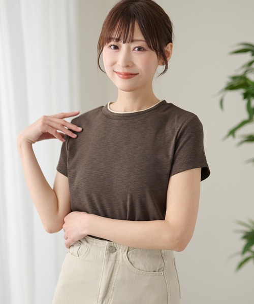 DAYRA(デイラ)の「配色 ライン クルーネック 半袖 トップス(Tシャツ/カットソー・レディース・モカ/チャコールグレー/グレー/ブラック/ホワイト・FREE)」の17枚目の写真