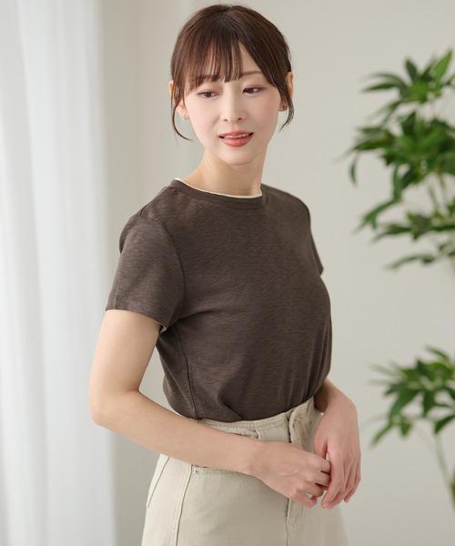 DAYRA(デイラ)の「配色 ライン クルーネック 半袖 トップス(Tシャツ/カットソー・レディース・モカ/チャコールグレー/グレー/ブラック/ホワイト・FREE)」の18枚目の写真