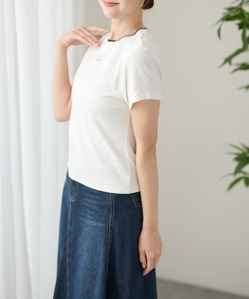 DAYRA(デイラ)の「配色 ライン クルーネック 半袖 トップス(Tシャツ/カットソー・レディース・モカ/チャコールグレー/グレー/ブラック/ホワイト・FREE)」の20枚目の写真