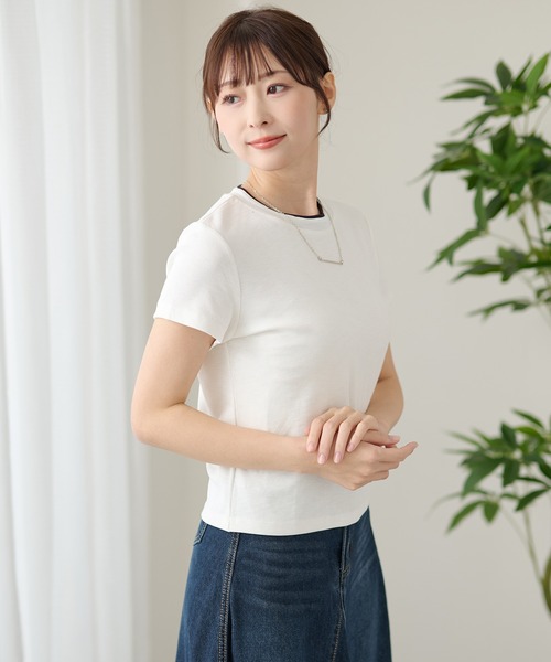 DAYRA(デイラ)の「配色 ライン クルーネック 半袖 トップス(Tシャツ/カットソー・レディース・モカ/チャコールグレー/グレー/ブラック/ホワイト・FREE)」の22枚目の写真
