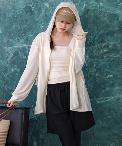TeddyShop(テディショップ)の「【UVカット率99.9%以上/水着5点セット/大きいサイズ有】長袖ティアードフリルジップアップラッシュガード+サイドタックギャザータンキニ+ショートパンツ+レギンス レディース水着(水着・レディース・アイボリー/ブラック/ベージュ/モカ・LL/L/M/S)」の21枚目の写真