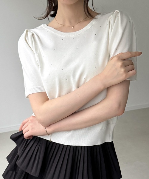 junoah(ジュノア)の「前後2wayラインストーンリボンニット(ニット/セーター・レディース・アイボリー/ブラック/ホワイト・MEDIUM/LARGE)」の14枚目の写真