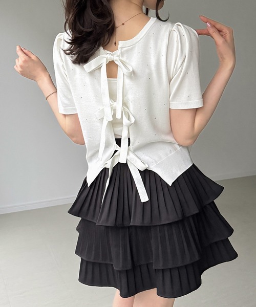 junoah(ジュノア)の「前後2wayラインストーンリボンニット(ニット/セーター・レディース・アイボリー/ブラック/ホワイト・MEDIUM/LARGE)」の15枚目の写真
