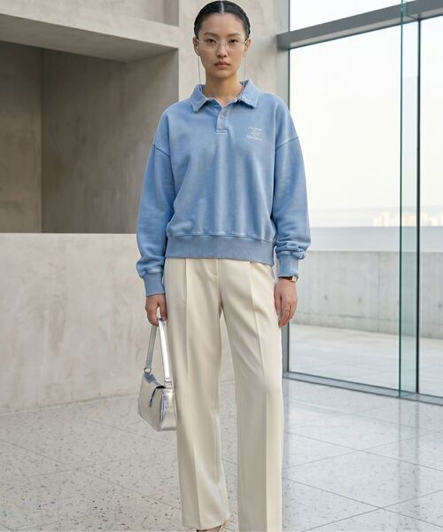 LENGAGEMENT(ランガージュマン)の「AGIR Salt-Washed Crop Polo Sweatshirt (Light Blue)(スウェット・レディース・ライトブルー・1/2)」の11枚目の写真