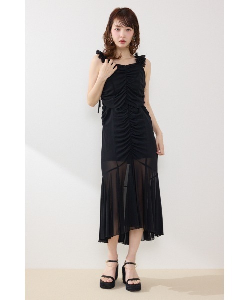 rienda（リエンダ）の「【AKB48 行天優莉奈さん着用】メッシュマーメイドギャザーワンピース 春服 夏服（ワンピース・レディース・ブラック/ホワイト系その他/ブルー系その他3・FREE）」の2枚目の写真
