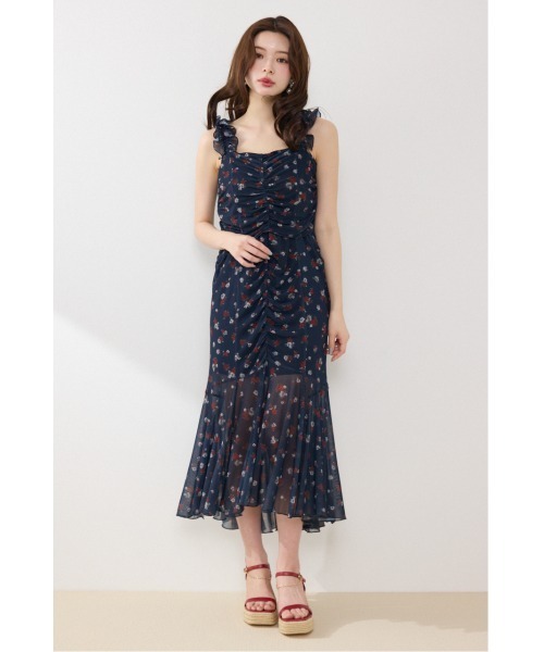 rienda（リエンダ）の「【AKB48 行天優莉奈さん着用】メッシュマーメイドギャザーワンピース 春服 夏服（ワンピース・レディース・ブラック/ホワイト系その他/ブルー系その他3・FREE）」の4枚目の写真