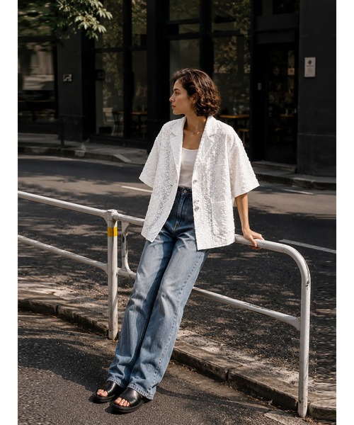 Brown&Street(ブラウンアンドストリート)の「シアージャガードジャケット(テーラードジャケット・レディース・ホワイト/ブラック・FREE)」の4枚目の写真