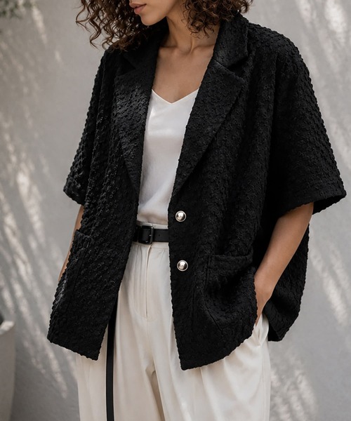 Brown&Street(ブラウンアンドストリート)の「シアージャガードジャケット(テーラードジャケット・レディース・ホワイト/ブラック・FREE)」の6枚目の写真