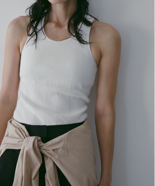 anuke（アンヌーク）の「Padin Rib Tanktop（タンクトップ・レディース・チャコールグレー/ホワイト/ライトグリーン・FREE）」の2枚目の写真