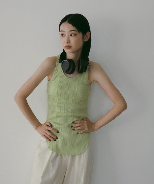 anuke（アンヌーク）の「Padin Rib Tanktop（タンクトップ・レディース・チャコールグレー/ホワイト/ライトグリーン・FREE）」の3枚目の写真