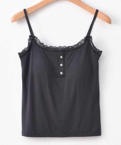 Lace Ladies(レースレディース)の「カップ付き レース 細紐 キャミ ブラトップ(キャミソール・レディース・ブラック/ホワイト/チャコールグレー/ベージュ・FREE)」の3枚目の写真