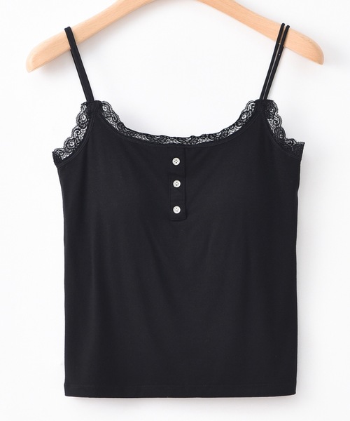 Lace Ladies(レースレディース)の「カップ付き レース 細紐 キャミ ブラトップ(キャミソール・レディース・ブラック/ホワイト/チャコールグレー/ベージュ・FREE)」の2枚目の写真