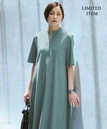 ナチュラルストレッチタフタ 5分袖ワンピース