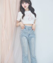 OLIVE des OLIVE | 【Belle Charme】BC Logo Lace Flare Denim(デニムパンツ)