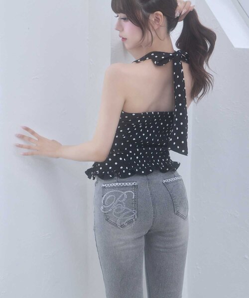 OLIVE des OLIVE(オリーブデオリーブ)の「【Belle Charme】BC Logo Lace Flare Denim(デニムパンツ・レディース・ブラック/サックスブルー/グレー・SMALL/LARGE/MEDIUM)」の15枚目の写真