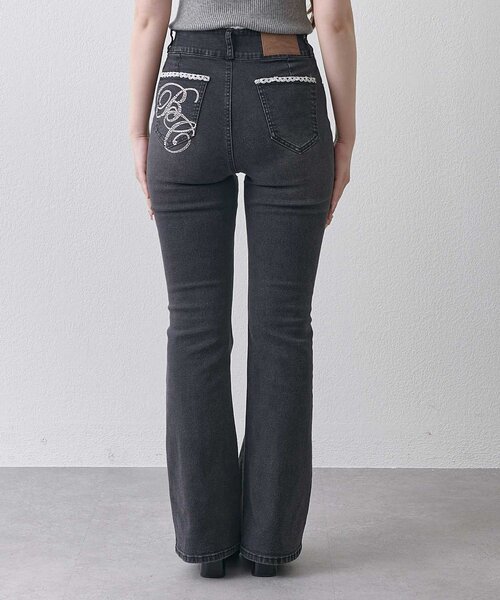 Belle Charme(ベルシャルム)の「【Belle Charme】BC Logo Lace Flare Denim(デニムパンツ・レディース・ブラック/サックスブルー/グレー・SMALL/LARGE/MEDIUM)」の4枚目の写真