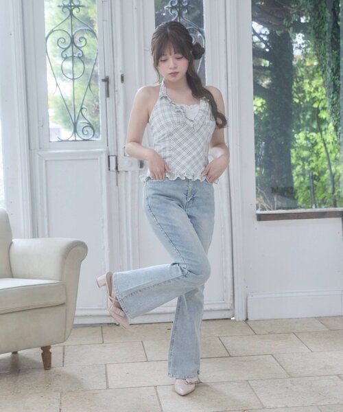 Belle Charme(ベルシャルム)の「【Belle Charme】BC Logo Lace Flare Denim(デニムパンツ・レディース・ブラック/サックスブルー/グレー・SMALL/LARGE/MEDIUM)」の16枚目の写真
