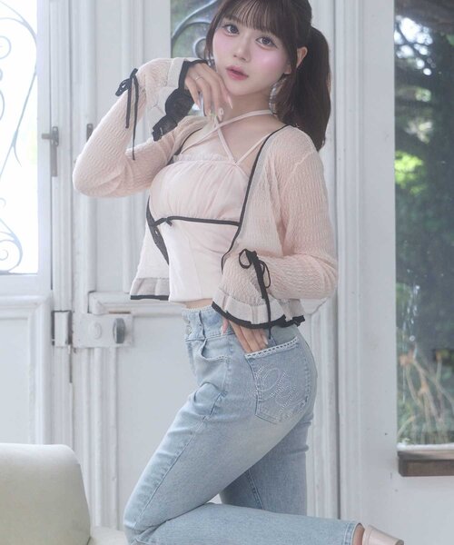 OLIVE des OLIVE(オリーブデオリーブ)の「【Belle Charme】BC Logo Lace Flare Denim(デニムパンツ・レディース・ブラック/サックスブルー/グレー・SMALL/LARGE/MEDIUM)」の20枚目の写真