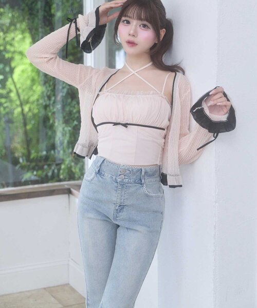 OLIVE des OLIVE(オリーブデオリーブ)の「【Belle Charme】BC Logo Lace Flare Denim(デニムパンツ・レディース・ブラック/サックスブルー/グレー・SMALL/LARGE/MEDIUM)」の21枚目の写真