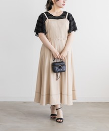 CLETTEオリジナルベルト付きステッチ配色キャミワンピース