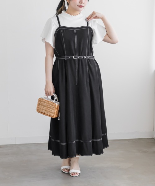 CLETTE(クレット)の「CLETTEオリジナルベルト付きステッチ配色キャミワンピース(ワンピース・レディース・アイボリー/チャコールグレー/ブラック・LL/3L/4L)」の20枚目の写真