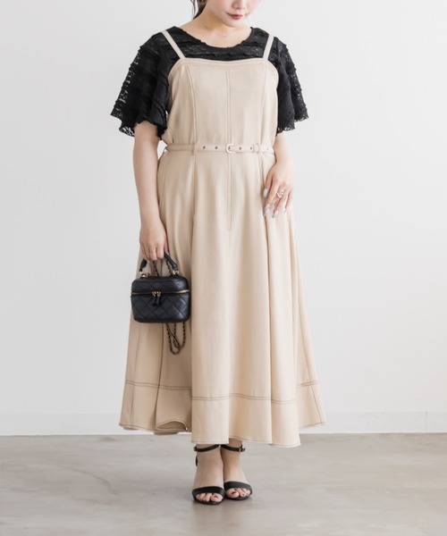 CLETTE(クレット)の「CLETTEオリジナルベルト付きステッチ配色キャミワンピース(ワンピース・レディース・アイボリー/チャコールグレー/ブラック・LL/3L/4L)」の15枚目の写真