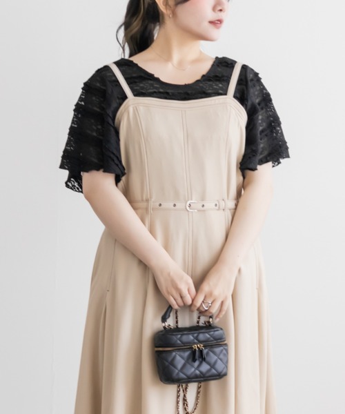 CLETTE(クレット)の「CLETTEオリジナルベルト付きステッチ配色キャミワンピース(ワンピース・レディース・アイボリー/チャコールグレー/ブラック・LL/3L/4L)」の13枚目の写真
