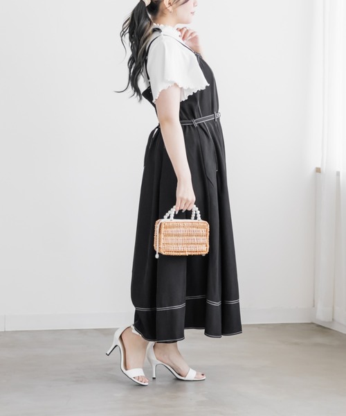 CLETTE(クレット)の「CLETTEオリジナルベルト付きステッチ配色キャミワンピース(ワンピース・レディース・アイボリー/チャコールグレー/ブラック・LL/3L/4L)」の22枚目の写真