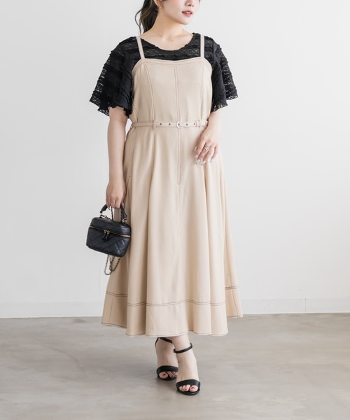 CLETTE(クレット)の「CLETTEオリジナルベルト付きステッチ配色キャミワンピース(ワンピース・レディース・アイボリー/チャコールグレー/ブラック・LL/3L/4L)」の14枚目の写真