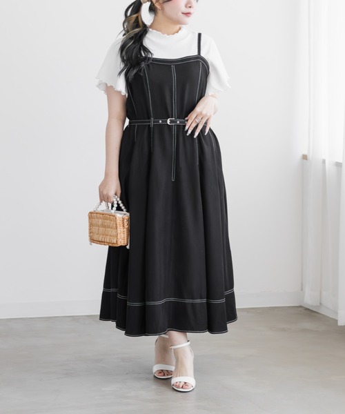 CLETTE(クレット)の「CLETTEオリジナルベルト付きステッチ配色キャミワンピース(ワンピース・レディース・アイボリー/チャコールグレー/ブラック・LL/3L/4L)」の21枚目の写真