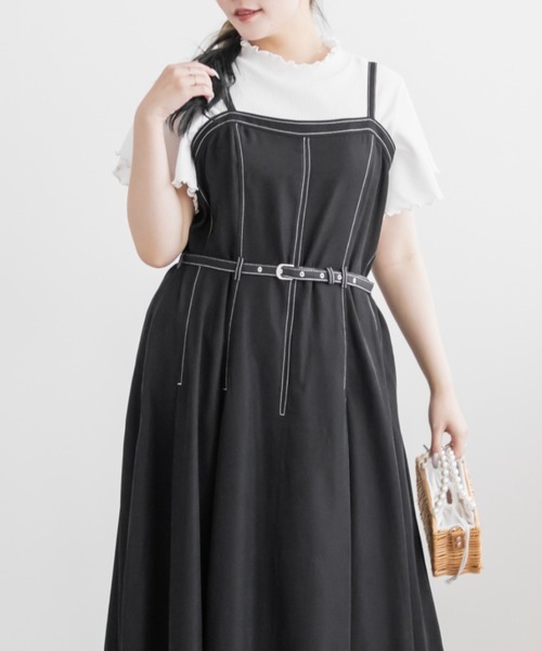 CLETTE(クレット)の「CLETTEオリジナルベルト付きステッチ配色キャミワンピース(ワンピース・レディース・アイボリー/チャコールグレー/ブラック・LL/3L/4L)」の18枚目の写真