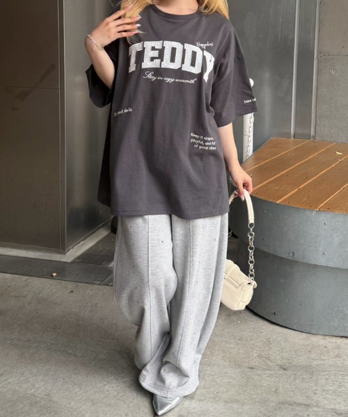 continuer de NICE CLAUP(コンティニューデナイスクラップ)の「レースロゴ×色々ロゴBIGT(Tシャツ/カットソー・レディース・オフホワイト/ピンク/オートミール/スミクロ・FREE)」の13枚目の写真